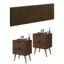 Conjunto Quarto Casal Cabeceira 1,40 Marrom E 2 Mesas De Cabeceira Madri - Canela