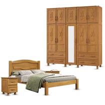 Conjunto Quarto Casal Guarda-Roupa Florença 10 Portas Cama e 2 Mesas de Cabeceira Madeira Pinus Carvalho - Tozzeto