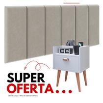 Conjunto Quarto Casal Mesa de Cabeceira com Gaveta e Porta Celular Branca + Cabeceira Julia Suspensa