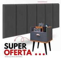 Conjunto Quarto Casal Mesa de Cabeceira com Gaveta e Porta Celular Cinza + Cabeceira Julia Suspensa