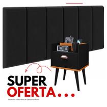Conjunto Quarto Casal Mesa de Cabeceira com Gaveta e Porta Celular Off + Cabeceira Julia Suspensa