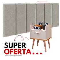 Conjunto Quarto Casal Mesa de Cabeceira com Gaveta e Porta Celular Off + Cabeceira Julia Suspensa