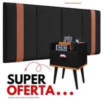 Conjunto Quarto Casal Mesa de Cabeceira com Gaveta e Porta Celular Preto + Cabeceira Parisi 1.40 Conjunto Quarto Casal Mesa de Cabeceira com Gaveta e Porta Celular Preto + Cabeceira Parisi 1.40
