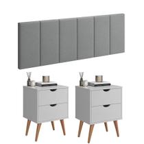 Conjunto Quarto Casal Mesa de Cabeceira Madri e Cabeceira Queem 1,60 em Linho com LED
