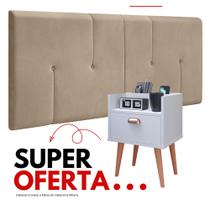 Conjunto Quarto Casal Mesa de Cabeceira Milena com Gaveta e Porta Celular + Cabeceira Dubai 1.40