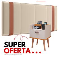Conjunto Quarto Casal Mesa de Cabeceira Milena com Gaveta e Porta Celular + Cabeceira Parisi 1.40