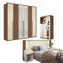 Conjunto Quarto Completo Com Espelho Nice Jatoba Areia