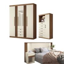 Conjunto Quarto Completo Com Espelho Veneza Jatoba Areia