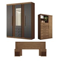 Conjunto Quarto Completo Com Espelho Veneza Jatoba Grafite