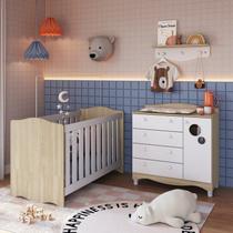 Conjunto Quarto de Bebê 1 Berço 1 Colchão 1 Cômoda 4 Gavetas 1 Prateleira