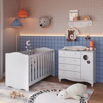 Conjunto Quarto de Bebê 1 Berço 1 Colchão 1 Cômoda Trocador 1 Prateleira