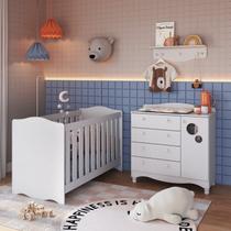 Conjunto Quarto de Bebê 1 Berço 1 Colchão 1 Cômoda Trocador 1 Prateleira