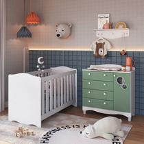 Conjunto Quarto de Bebê 1 Berço 1 Cômoda 4 Gavetas Trocador 1 Prateleira