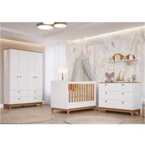 Conjunto Quarto de Bebê 1 Berço 1 Cômoda 6 Gavetas 1 Guarda Roupas 4 Portas 4 Gavetas Chantilly Branco/Nature Conjunto Quarto de Bebê 1 Berço 1 Cômoda 6 Gavetas 1 Guarda Roupas 4 Portas 4 Gavetas Chantilly Branco/Nature