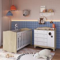 Conjunto Quarto de Bebê 1 Berço 1 Cômoda Trocador 4 Gavetas 1 Prateleira