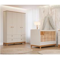 Conjunto Quarto de Bebê 1 Berço 1 Guarda Roupas 4 Portas 4 Gavetas Chantilly Off White / Nature Conjunto Quarto de Bebê 1 Berço 1 Guarda Roupas 4 Portas 4 Gavetas Chantilly Off White / Nature