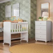 Conjunto Quarto de Bebê 100% MDF com Mini Berço e Cômoda 4 Gavetas Branco Conjunto Quarto de Bebê 100% MDF com Mini Berço e Cômoda 4 Gavetas Branco