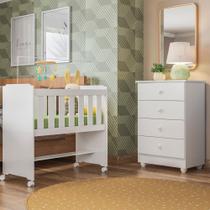 Conjunto Quarto de Bebê 100% MDF com Mini Berço e Cômoda 4 Gavetas Branco