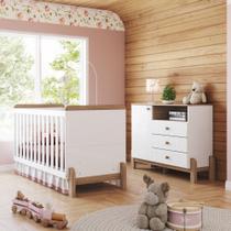 Conjunto Quarto de Bebê Berço 2 em 1 e Cômoda Yuri Branco/Jequitibá HP