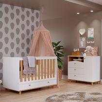 Conjunto Quarto de Bebê Berço sem Colchão + Comoda Branco/Nature Permóbili Baby