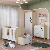 Conjunto Quarto de Bebê com Berço, Cômoda, Guarda-roupa, Prateleira e Caixa de Brinquedos