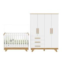 Conjunto Quarto de Bebê com Guarda Roupa e Berço Kakau Retrô Espresso Móveis Branco Brilho/Amêndoa Conjunto Quarto de Bebê com Guarda Roupa e Berço Kakau Retrô Espresso Móveis Branco Brilho/Amêndoa