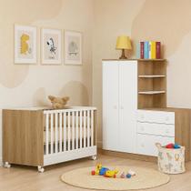 Conjunto Quarto de Bebê Completo Doce Sonho Guarda Roupa Conjugado E Berço Com Colchão