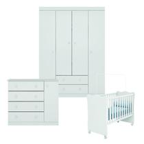 Conjunto Quarto de Bebê Guarda Roupa, Cômoda Helen e Berço 1 com Rodízios Branco Phoenix Qmovi Conjunto Quarto de Bebê Guarda Roupa, Cômoda Helen e Berço 1 com Rodízios Branco Phoenix Qmovi