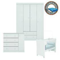 Conjunto Quarto de Bebê Guarda Roupa, Cômoda Helena e Berço 1 com Rodízios e Colchão Physical Phoenix Qmovi Ortobom
