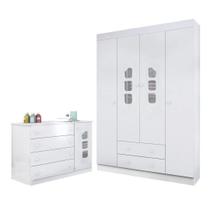 Conjunto Quarto de Bebê Guarda Roupa e Cômoda Sapateira Lívia Branco