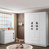 Conjunto Quarto de Bebê Guarda Roupa e Cômoda Sapateira Lívia Branco Conjunto Quarto de Bebê Guarda Roupa e Cômoda Sapateira Lívia Branco