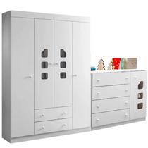 Conjunto Quarto de Bebê Guarda Roupa e Cômoda Sapateira Lívia Branco