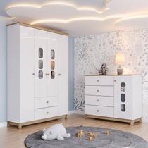 Conjunto Quarto de Bebê Guarda-Roupa e Cômoda Sophia Espresso Móveis Branco/Jequitiba Conjunto Quarto de Bebê Guarda-Roupa e Cômoda Sophia Espresso Móveis Branco/Jequitiba