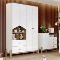 Conjunto Quarto de Bebê Guarda-roupa e Cômoda Ternura Branco/Jequitibá Conjunto Quarto de Bebê Guarda-roupa e Cômoda Ternura Branco/Jequitibá