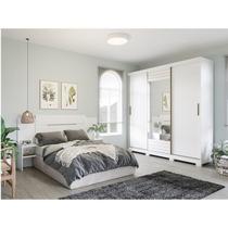 Conjunto Quarto de Casal 1 Guarda Roupa com Espelho Buzios 1 Cabeceira Extensível Mila Branco