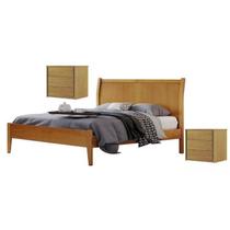 Conjunto Quarto de Casal Cama 140cm e 2 Mesas de Cabeceira 3 Gavetas