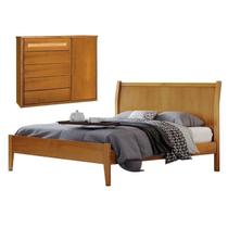 Conjunto Quarto de Casal Cama 140cm e Cômoda 5 Gavetas com Sapateira