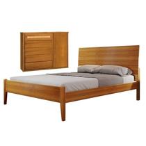 Conjunto Quarto de Casal Cama 140cm e Cômoda 5 Gavetas com Sapateira Ratam Unique