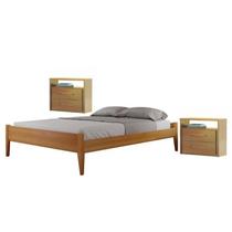 Conjunto Quarto de Casal Cama em Madeira Maciça com 2 Mesas de Cabeceira 2 Gavetas e 1 Nicho Unique Marrom/Amêndoa Mel Conjunto Quarto de Casal Cama em Madeira Maciça com 2 Mesas de Cabeceira 2 Gavetas e 1 Nicho Unique Marrom/Amêndoa Mel