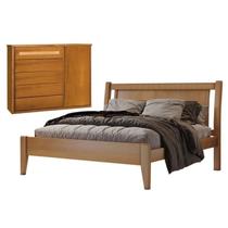 Conjunto Quarto de Casal Cama em Madeira Maciça e Cômoda 5 Gavetas com Sapateira Rattam Unique Conjunto Quarto de Casal Cama em Madeira Maciça e Cômoda 5 Gavetas com Sapateira Rattam Unique