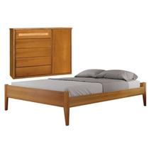 Conjunto Quarto de Casal Cama em Madeira Maciça e Cômoda 5 Gavetas com Sapateira Unique Conjunto Quarto de Casal Cama em Madeira Maciça e Cômoda 5 Gavetas com Sapateira Unique