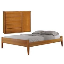 Conjunto Quarto de Casal Cama em Madeira Maciça e Cômoda 5 Gavetas com Sapateira Unique Conjunto Quarto de Casal Cama em Madeira Maciça e Cômoda 5 Gavetas com Sapateira Unique