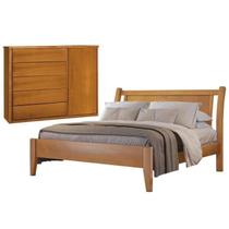 Conjunto Quarto de Casal Cama Madeira Maciça 140cm e Cômoda 5 Gavetas com Sapateira Unique Conjunto Quarto de Casal Cama Madeira Maciça 140cm e Cômoda 5 Gavetas com Sapateira Unique