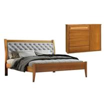 Conjunto Quarto de Casal Cama Queen 160cm e Cômoda Rattan 5 Gavetas com Sapateira Unique