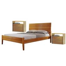 Conjunto Quarto de Casal Cama Queen Madeira Maciça e 2 Mesas de Cabeceira 2 Gavetas Unique