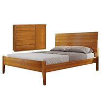Conjunto Quarto de Casal Cama Queen Madeira Maciça e Cômoda 5 Gavetas com Sapateira Unique Conjunto Quarto de Casal Cama Queen Madeira Maciça e Cômoda 5 Gavetas com Sapateira Unique