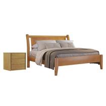 Conjunto Quarto de Casal Cama Queen Madeira Maciça e Mesa de Cabeceira 3 Gavetas Unique