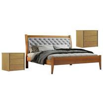 Conjunto Quarto de Casal Cama Vivare140cm e 2 Mesas de Cabeceira 3 Gavetas Unique