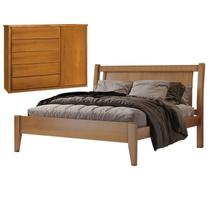 Conjunto Quarto de Casal com Cama Queen e Cômoda 5 Gavetas com Sapateira Unique