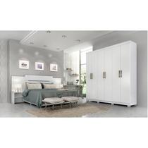 Conjunto Quarto de Casal com Guarda Roupa 6 Portas Clara Cabeceira Extensível Mila Branco